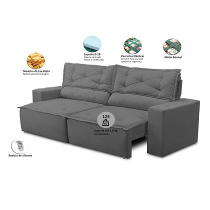 Imagem de Sofá Retrátil e Reclinável 2 lugares com Molas 1,50m Livia Suede Cinza Adonai Estofados
