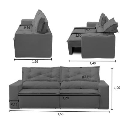 Imagem de Sofá Retrátil e Reclinável 2 lugares com Molas 1,50m Livia Suede Cinza Adonai Estofados