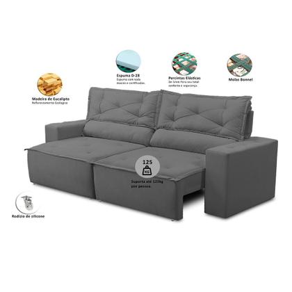 Sofá Retrátil e Reclinável 2 lugares com Molas 1,50m Livia Suede Cinza Adonai Estofados Imagem de Sofá Retrátil e Reclinável 2 lugares com Molas 1,50m Livia Suede Cinza Adonai Estofados