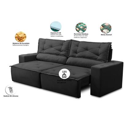 Sofá Retrátil e Reclinável 2 lugares com Molas 1,50m Livia Suede Preto Adonai Estofados Imagem de Sofá Retrátil e Reclinável 2 lugares com Molas 1,50m Livia Suede Preto Adonai Estofados