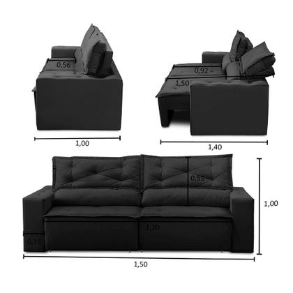 Sofá Retrátil e Reclinável 2 lugares com Molas 1,50m Livia Suede Preto Adonai Estofados Imagem de Sofá Retrátil e Reclinável 2 lugares com Molas 1,50m Livia Suede Preto Adonai Estofados