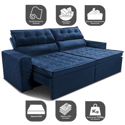 Sofá Retrátil e Reclinável 2,00m Cama inBox Charm Velusoft Azul Imagem de Sofá Retrátil e Reclinável 2,00m Cama inBox Charm Velusoft Azul
