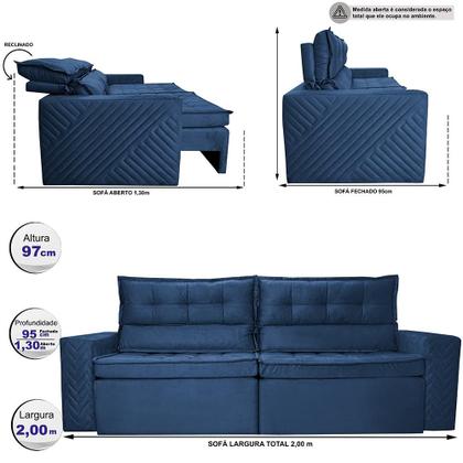 Sofá Retrátil e Reclinável 2,00m Cama inBox Charm Velusoft Azul Imagem de Sofá Retrátil e Reclinável 2,00m Cama inBox Charm Velusoft Azul
