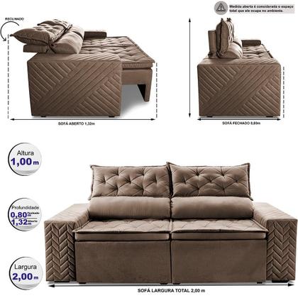 Imagem de Sofá Retrátil e Reclinável 2,00m Essence. Velusoft Cama inBox