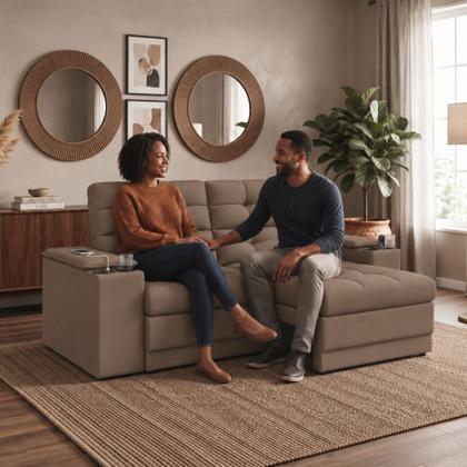 Imagem de Sofá Retrátil e Reclinável 2,05m 3 Lugares Com Porta Copos Entrada USB Kansas Veludo Cappuccino Luizzi