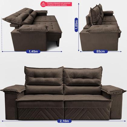Imagem de Sofá Retrátil e Reclinável 2,10m com Molas e Espuma D33 Thunder. Velusoft Cama inBox