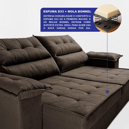Imagem de Sofá Retrátil e Reclinável 2,10m com Molas e Espuma D33 Thunder. Velusoft Cama inBox