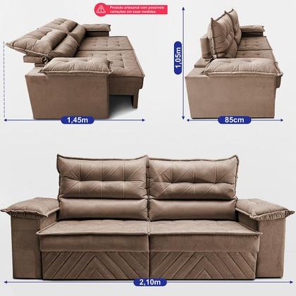 Imagem de Sofá Retrátil e Reclinável 2,10m com Molas e Espuma D33 Thunder. Velusoft Cama inBox