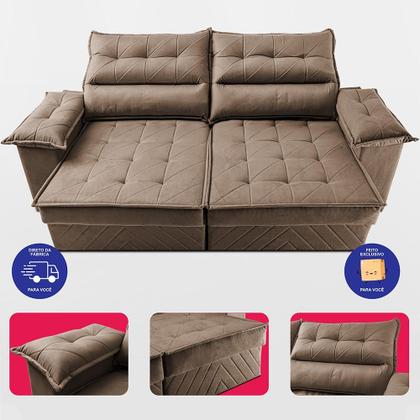 Imagem de Sofá Retrátil e Reclinável 2,10m com Molas e Espuma D33 Thunder. Velusoft Cama inBox