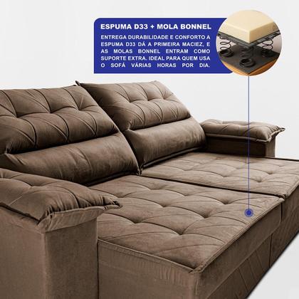 Imagem de Sofá Retrátil e Reclinável 2,10m com Molas e Espuma D33 Thunder. Velusoft Cama inBox