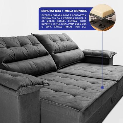 Imagem de Sofá Retrátil e Reclinável 2,10m com Molas e Espuma D33 Thunder. Velusoft Cama inBox