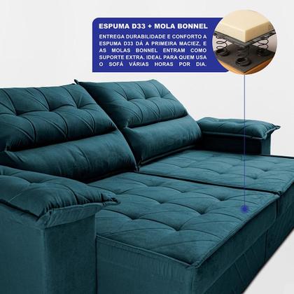 Imagem de Sofá Retrátil e Reclinável 2,10m com Molas e Espuma D33 Thunder. Velusoft Cama inBox