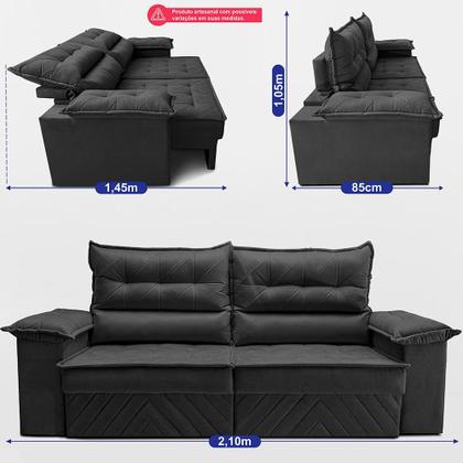 Imagem de Sofá Retrátil e Reclinável 2,10m com Molas e Espuma D33 Thunder. Velusoft Cama inBox