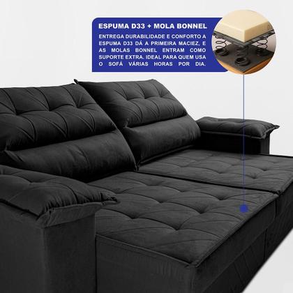 Imagem de Sofá Retrátil e Reclinável 2,10m com Molas e Espuma D33 Thunder. Velusoft Cama inBox