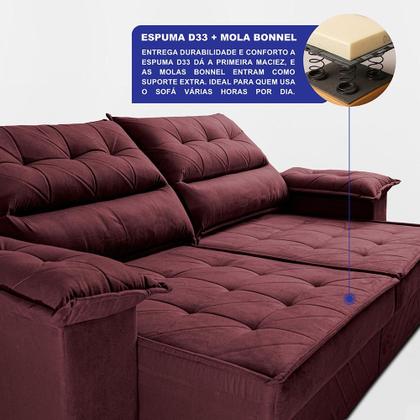 Imagem de Sofá Retrátil e Reclinável 2,10m com Molas e Espuma D33 Thunder. Velusoft Cama inBox