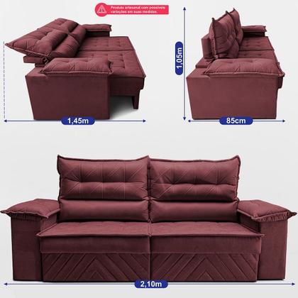 Imagem de Sofá Retrátil e Reclinável 2,10m com Molas e Espuma D33 Thunder. Velusoft Cama inBox