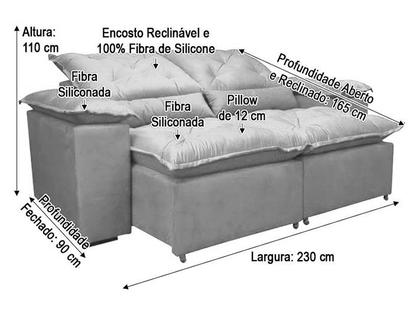 Sofá Retrátil e Reclinável 2,20m em Tecido Veludão C/ Pillow nos Braços Athenas - Veneza Estofados Imagem de Sofá Retrátil e Reclinável 2,20m em Tecido Veludão C/ Pillow nos Braços Athenas