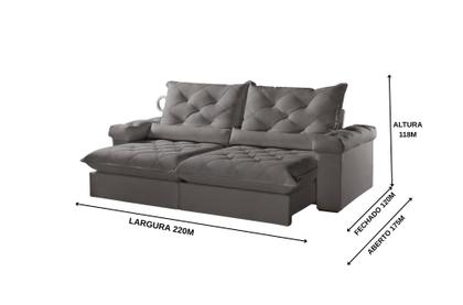 Imagem de Sofá Retrátil e Reclinável 220m Veneza Pillow com 20cm Fibra Siliconada Movenzo Estofados
