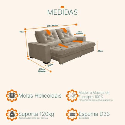 Imagem de Sofá Retrátil e Reclinável 2,30m Suede Juliette Marrom Castor