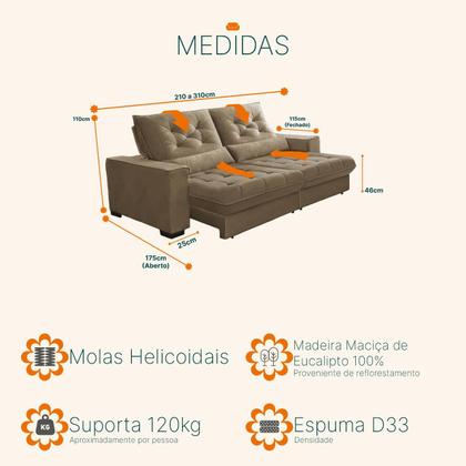 Imagem de Sofá Retrátil e Reclinável 2,30m Suede Juliette Marrom Castor