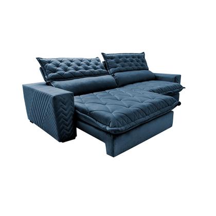Imagem de Sofá Retrátil e Reclinável 2,35m Molas Ensacadas Cama inBox Spazus com Bordado 3D Velusoft Azul