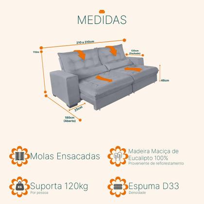 Imagem de Sofá Retrátil e Reclinável 2,50m Suede Miami