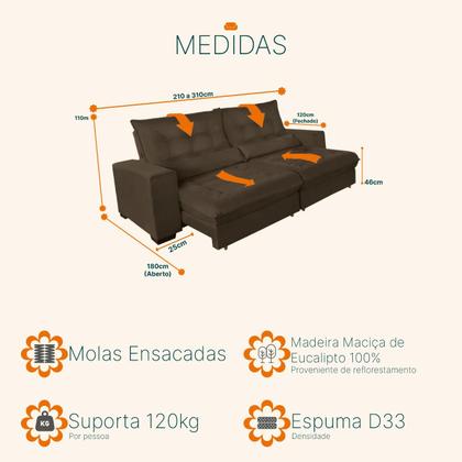 Imagem de Sofá Retrátil e Reclinável 2,50m Suede Miami