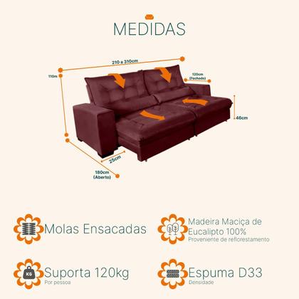 Imagem de Sofá Retrátil e Reclinável 2,50m Suede Miami