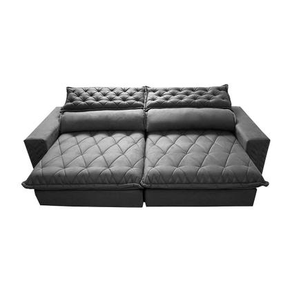 Imagem de Sofá Retrátil e Reclinável 2,55m Molas Ensacadas Cama inBox Spazus. com Bordado 3D Velusoft