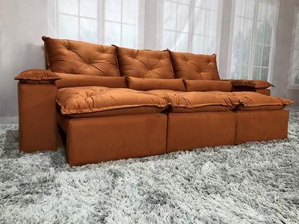 Imagem de Sofá Retrátil e Reclinável 2,70m em Tecido Veludão C/Pillow nos Braços Athenas