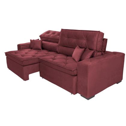 Imagem de Sofá Retrátil e Reclinável 2,72m com Molas Cama inBox Estilo Suede Velusoft Vinho