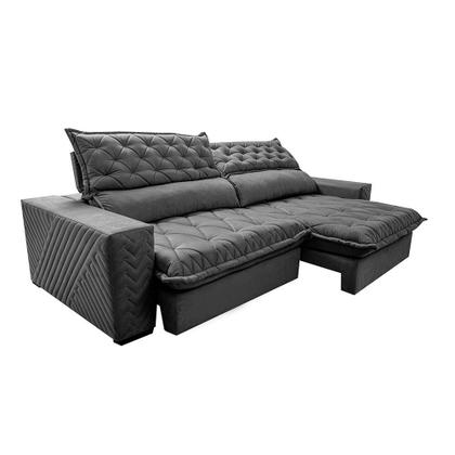 Imagem de Sofá Retrátil e Reclinável 2,75m Molas Ensacadas Cama inBox Spazus com Bordado 3D Velusoft Cinza