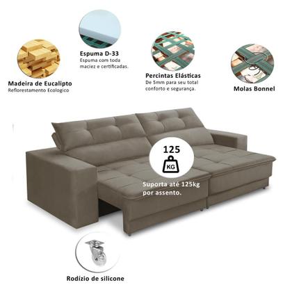 Imagem de Sofá Retrátil e Reclinável 3 lugares 1,90m com Molas Emily Suede Capuccino Adonai Estofados