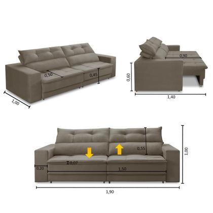 Imagem de Sofá Retrátil e Reclinável 3 lugares 1,90m com Molas Emily Suede Capuccino Adonai Estofados