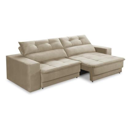 Imagem de Sofá Retrátil e Reclinável 3 lugares 2,10m com Molas Emily Suede Bege Adonai Estofados