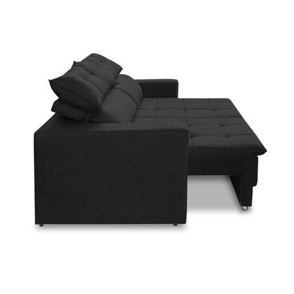 Imagem de Sofá Retrátil e Reclinável 3 lugares 2,10m com Molas Emily Suede Preto Adonai Estofados