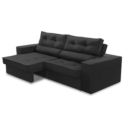 Imagem de Sofá Retrátil e Reclinável 3 lugares 2,10m com Molas Milena Suede Preto Rover & Beato