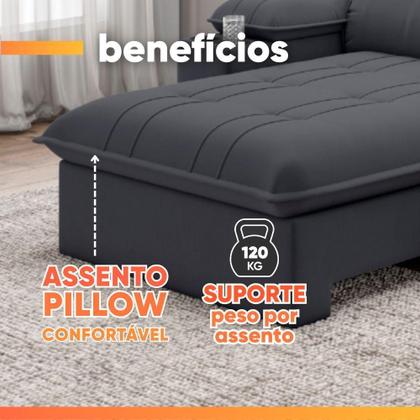 Imagem de Sofá Retrátil E Reclinável 3 Lugares 2,10m Com Porta Copos Slim Stanley Cinza