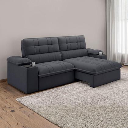 Imagem de Sofá Retrátil E Reclinável 3 Lugares 2,10m Com Porta Copos Slim Stanley Cinza