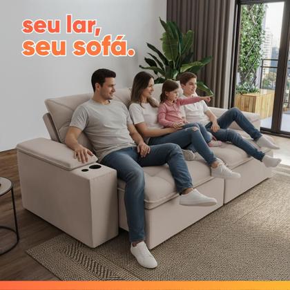 Imagem de Sofá Retrátil e Reclinável 3 Lugares 2,12m c/ Porta Copos Entrada USB Veludo San Diego