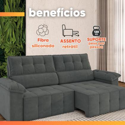Imagem de Sofá Retrátil e Reclinável 3 Lugares 2,20m Veludo Santorini Cinza Luizzi