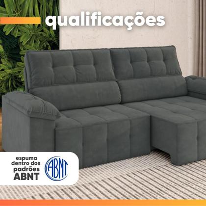 Imagem de Sofá Retrátil e Reclinável 3 Lugares 2,20m Veludo Santorini Cinza Luizzi