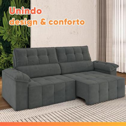 Imagem de Sofá Retrátil e Reclinável 3 Lugares 2,20m Veludo Santorini Cinza Luizzi
