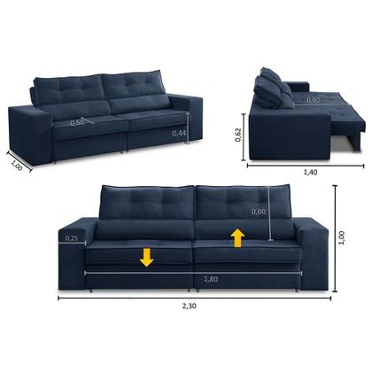Imagem de Sofá Retrátil e Reclinável 3 lugares 2,30m com Molas Milena Suede Azul Rover & Beato