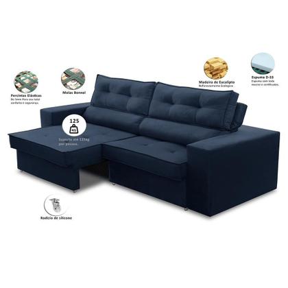 Sofá Retrátil e Reclinável 3 lugares 2,30m com Molas Mirela Suede Azul Adonai Estofados Imagem de Sofá Retrátil e Reclinável 3 lugares 2,30m com Molas Mirela Suede Azul Adonai Estofados