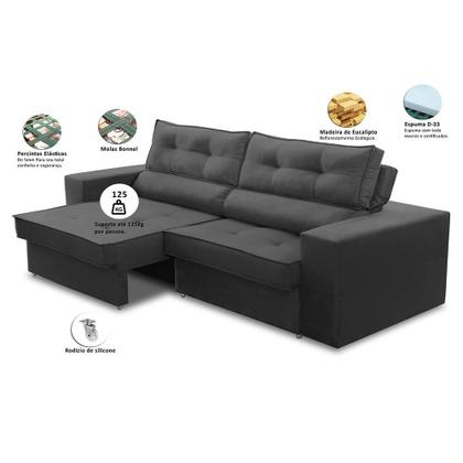 Imagem de Sofá Retrátil e Reclinável 3 lugares 2,30m com Molas Mirela Suede Cinza Adonai Estofados