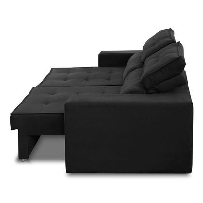 Imagem de Sofá Retrátil e Reclinável 3 lugares 2,30m com Molas Mirela Suede Preto Adonai Estofados