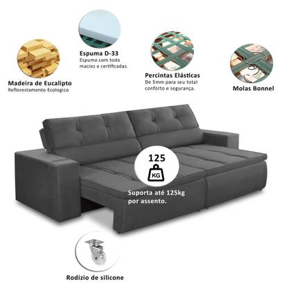 Sofá Retrátil e Reclinável 3 lugares 2,30m com Molas Stella Suede Cinza Adonai Estofados Imagem de Sofá Retrátil e Reclinável 3 lugares 2,30m com Molas Stella Suede Cinza Adonai Estofados