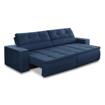 Imagem de Sofá Retrátil e Reclinável 3 lugares 2,50m com Molas Stella Suede Azul Adonai Estofados
