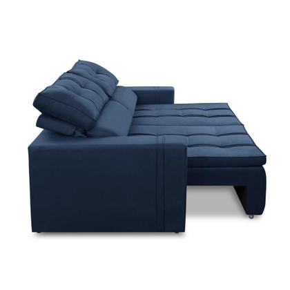 Imagem de Sofá Retrátil e Reclinável 3 lugares 2,50m com Molas Stella Suede Azul Adonai Estofados